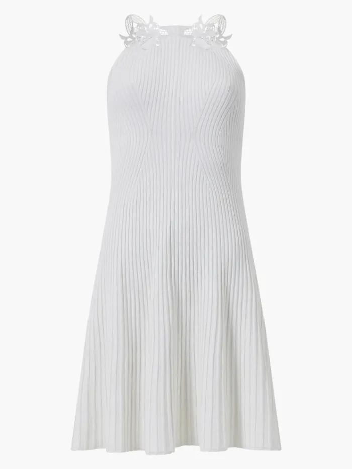French Connection Dresses Mari Knit Lace Mix Dress Linen White 8211 Woman