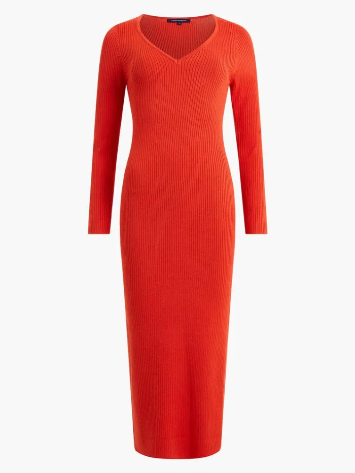 French Connection Dresses Mari Knit Midi Dress Mandarin Red Multi 8211 Woman
