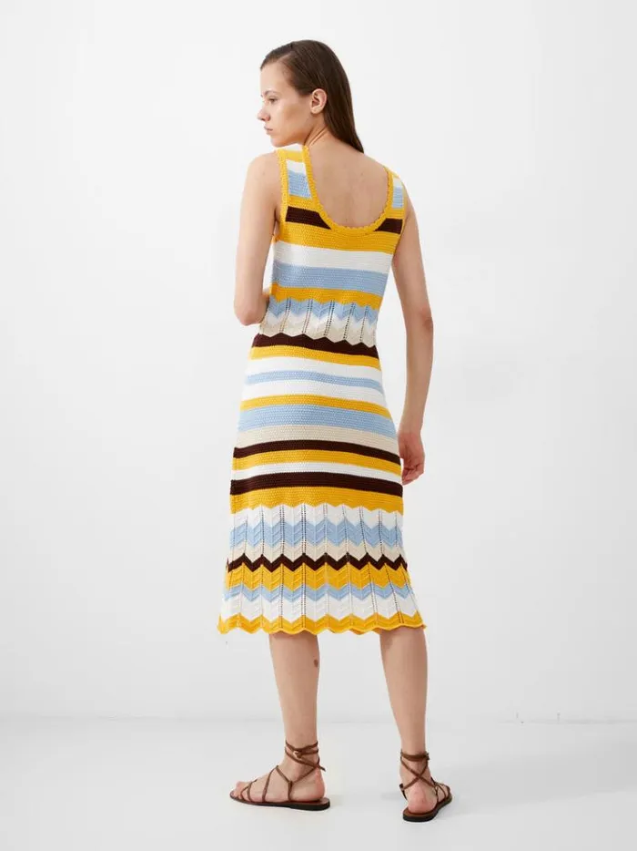 French Connection Dresses Nellis Cotton Striped Crochet Dress Bananacash Blue Mul 8211 Woman