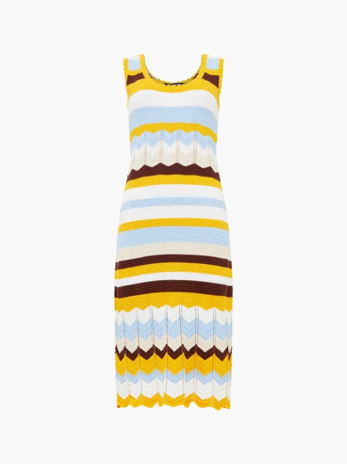 French Connection Dresses Nellis Cotton Striped Crochet Dress Bananacash Blue Mul 8211 Woman