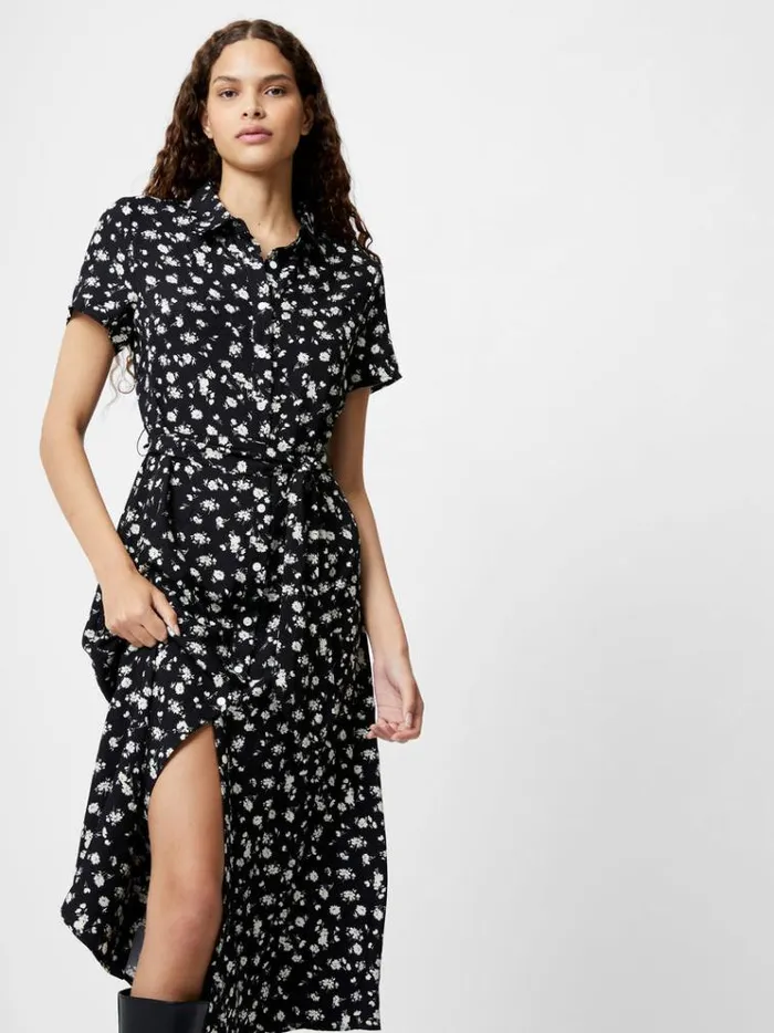 French Connection Dresses Printed Short Sleeve Shirt Dress Blackwhite 8211 Woman