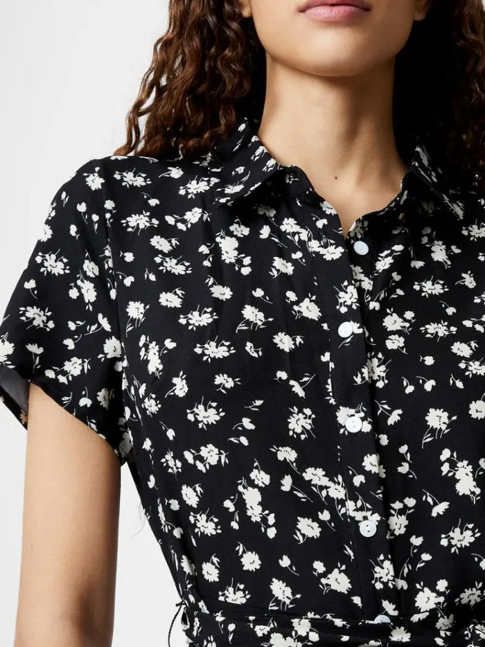 French Connection Dresses Printed Short Sleeve Shirt Dress Blackwhite 8211 Woman