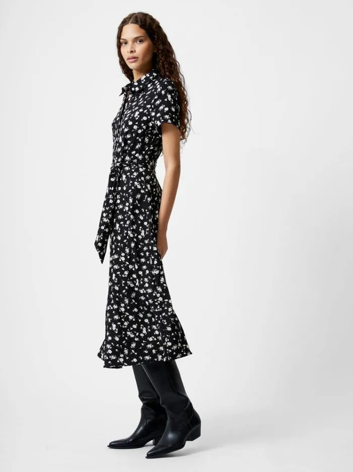 French Connection Dresses Printed Short Sleeve Shirt Dress Blackwhite 8211 Woman