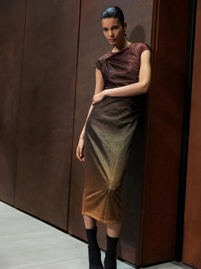 French Connection Dresses Sela Lurex Midi Dress Multi 8211 Woman