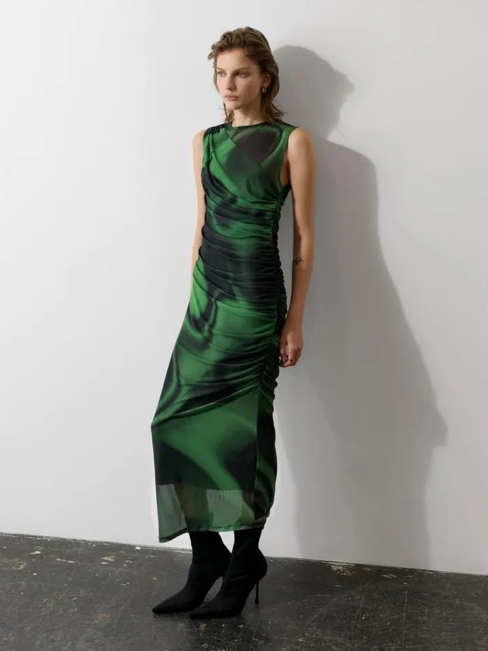 French Connection Dresses Tarissa Mesh Sleeveless Maxi Dress Green Black 8211 Woman French Connection Dresses Tarissa Mesh Sleeveless Maxi Dress Green Black 8211 Woman