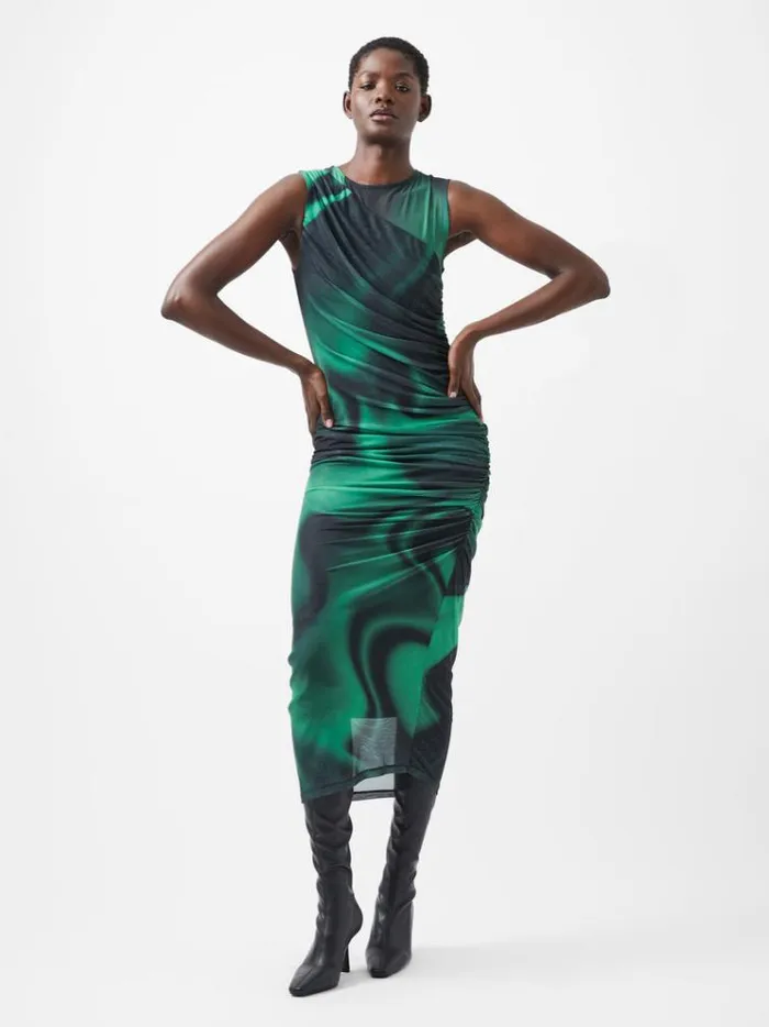 French Connection Dresses Tarissa Mesh Sleeveless Maxi Dress Green Black 8211 Woman