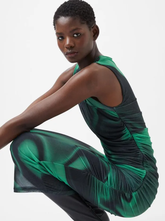 French Connection Dresses Tarissa Mesh Sleeveless Maxi Dress Green Black 8211 Woman