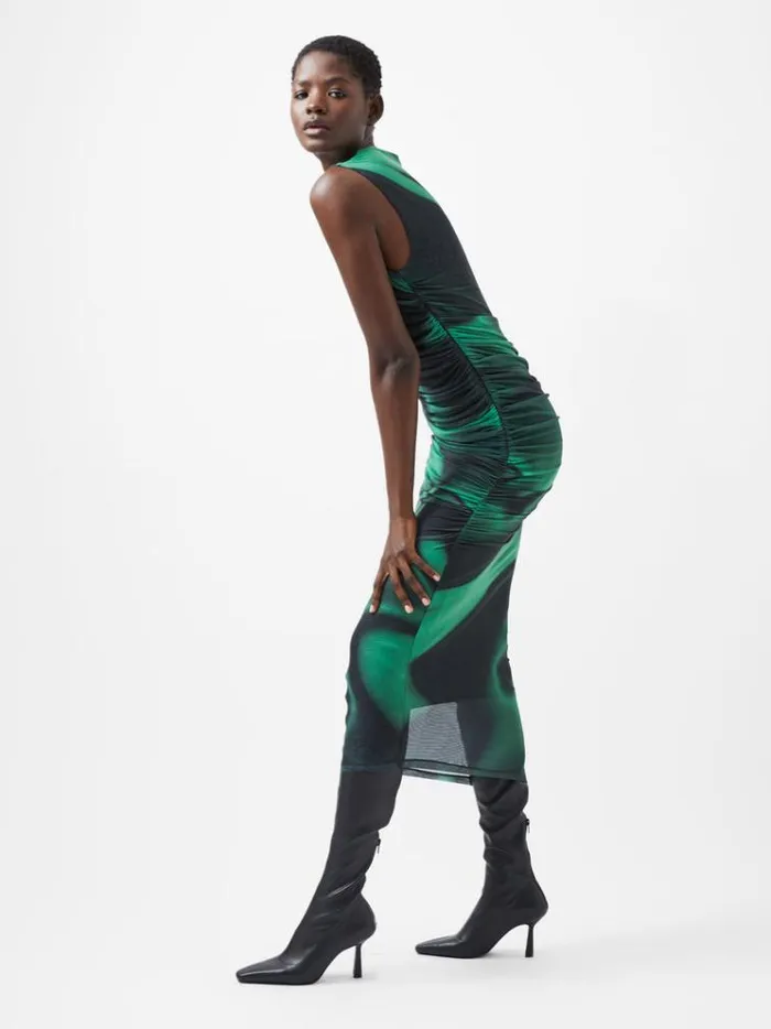 French Connection Dresses Tarissa Mesh Sleeveless Maxi Dress Green Black 8211 Woman