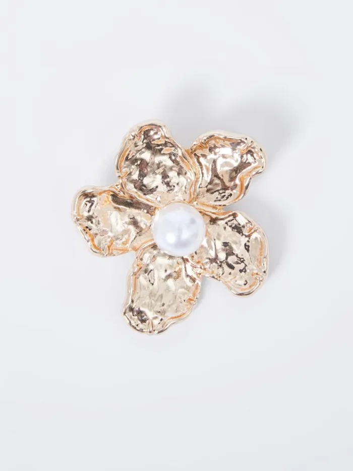 French Connection Jewellery Faux Pearl Detail Flower Brooch Gold 8211 Woman