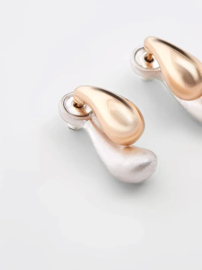 French Connection Jewellery Small Double TwoTone Teardrop Earrings Silvergold 8211 Woman