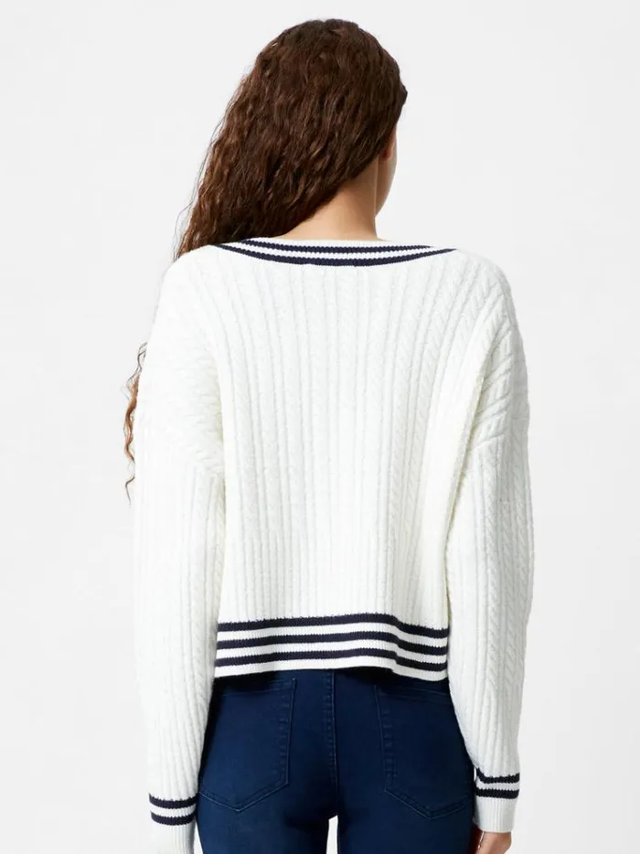 French Connection Jumpers and Cardigans Babysoft Cable VNeck Jumper Wnt Whtduch Blue 8211 Woman