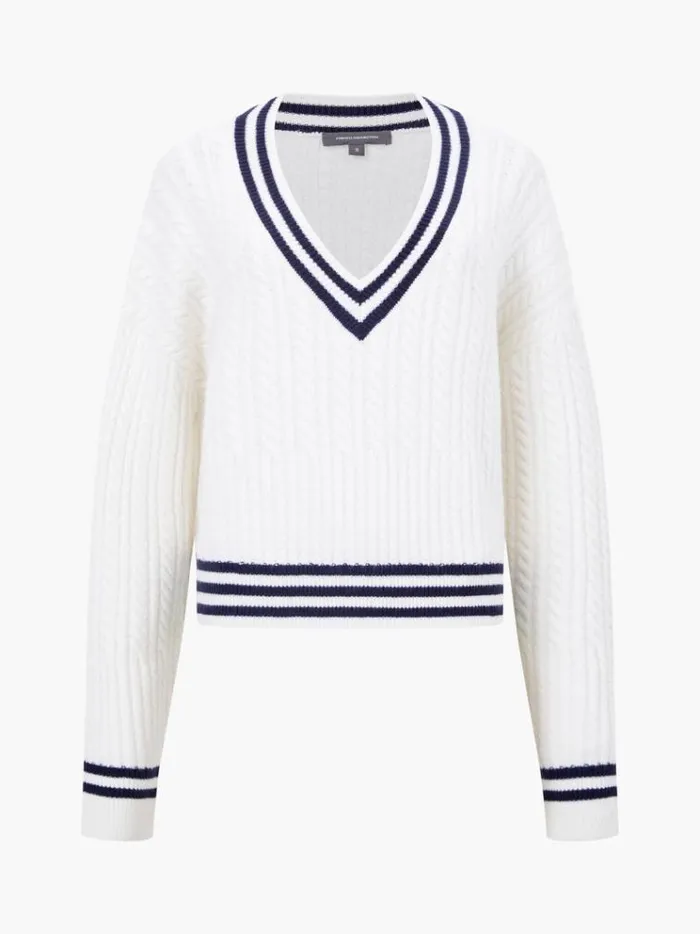 French Connection Jumpers and Cardigans Babysoft Cable VNeck Jumper Wnt Whtduch Blue 8211 Woman