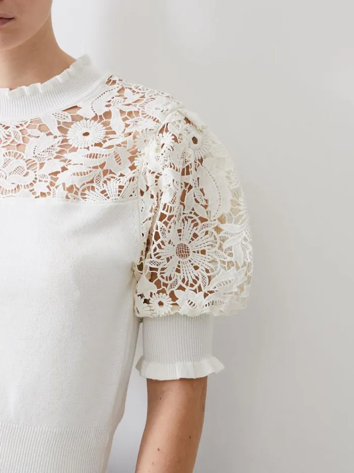 French Connection Jumpers and Cardigans Crochet Lace Mix Knit Top White 8211 Woman