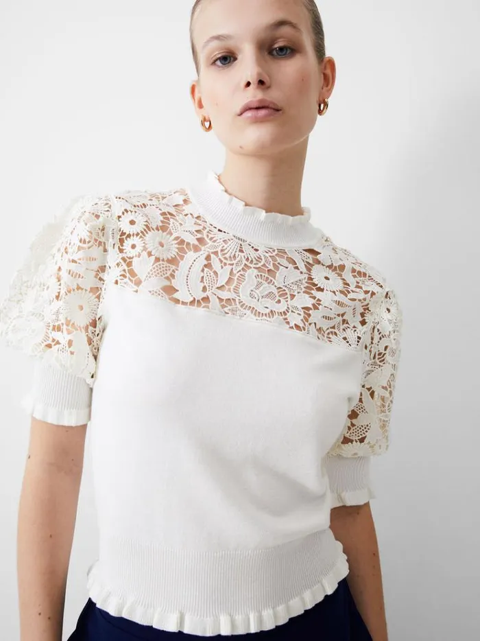 French Connection Jumpers and Cardigans Crochet Lace Mix Knit Top White 8211 Woman