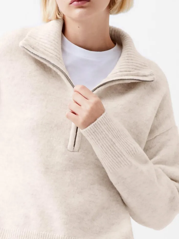 French Connection Jumpers and Cardigans Maddox Half Zip Jumper Oatmeal Mel 8211 Woman
