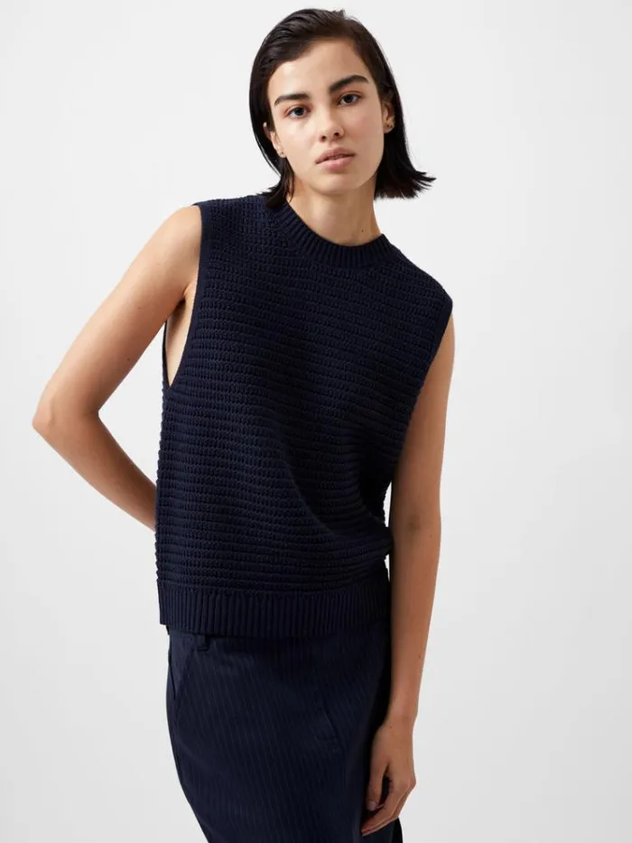 French Connection Jumpers and Cardigans Manda Open Knit Vest Marine 8211 Woman French Connection Jumpers and Cardigans Manda Open Knit Vest Marine 8211 Woman