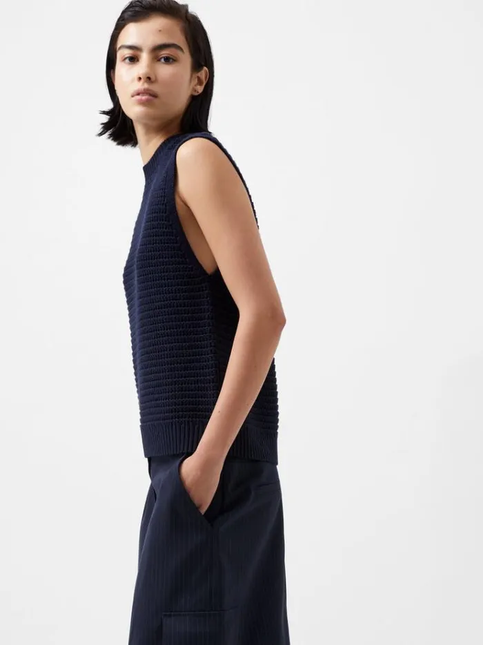 French Connection Jumpers and Cardigans Manda Open Knit Vest Marine 8211 Woman