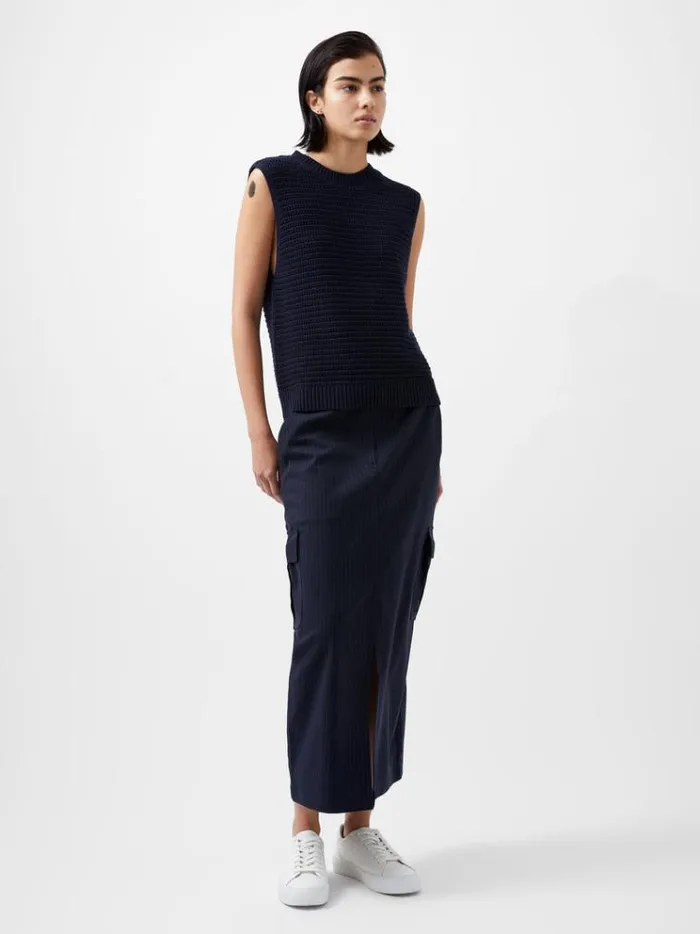French Connection Jumpers and Cardigans Manda Open Knit Vest Marine 8211 Woman