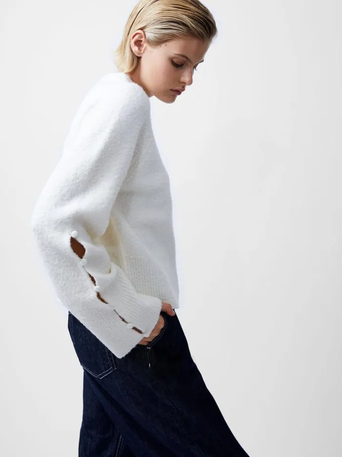 French Connection Jumpers and Cardigans Melissa Boucle Button Detail Sleeve Jumper Porcelain Cream 8211 Woman French Connection Jumpers and Cardigans Melissa Boucle Button Detail Sleeve Jumper Porcelain Cream 8211 Woman