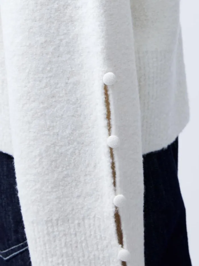 French Connection Jumpers and Cardigans Melissa Boucle Button Detail Sleeve Jumper Porcelain Cream 8211 Woman