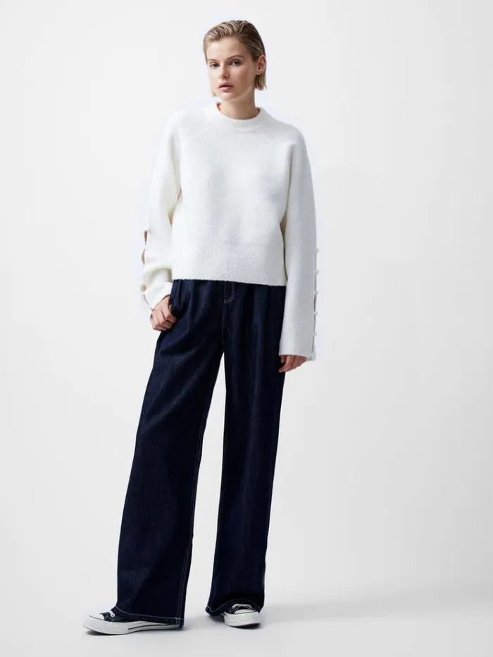 French Connection Jumpers and Cardigans Melissa Boucle Button Detail Sleeve Jumper Porcelain Cream 8211 Woman