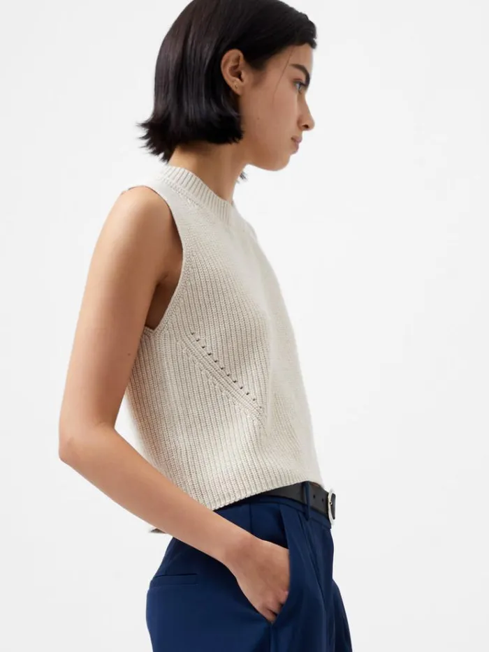 French Connection Jumpers and Cardigans Mozart Knit Crew Neck Sleeveless Vest Light Oatmeal Mel 8211 Woman