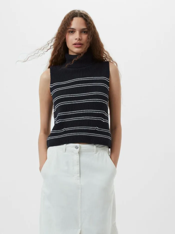 French Connection Jumpers and Cardigans Mozart Striped Cropped Sleeveless Jumper Midnightwinter Wht 8211 Woman French Connection Jumpers and Cardigans Mozart Striped Cropped Sleeveless Jumper Midnightwinter Wht 8211 Woman