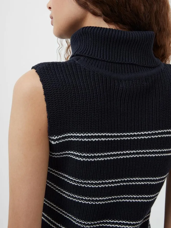French Connection Jumpers and Cardigans Mozart Striped Cropped Sleeveless Jumper Midnightwinter Wht 8211 Woman