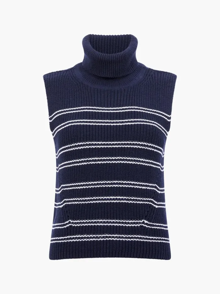 French Connection Jumpers and Cardigans Mozart Striped Cropped Sleeveless Jumper Midnightwinter Wht 8211 Woman