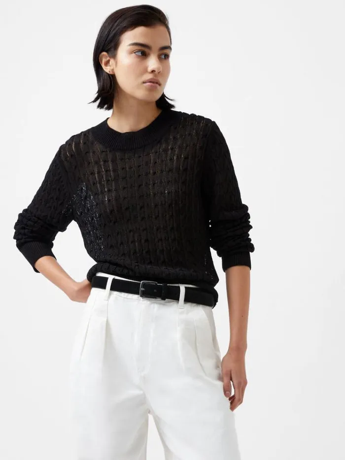 French Connection Jumpers and Cardigans Niko Open Knit Long Sleeve Jumper Blackout 8211 Woman French Connection Jumpers and Cardigans Niko Open Knit Long Sleeve Jumper Blackout 8211 Woman
