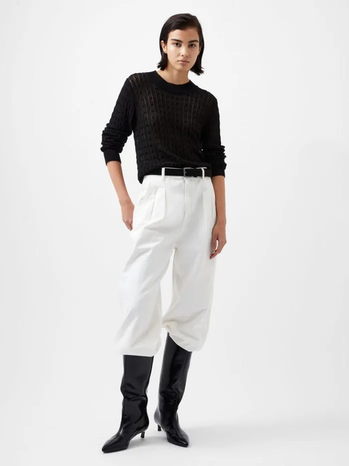French Connection Jumpers and Cardigans Niko Open Knit Long Sleeve Jumper Blackout 8211 Woman