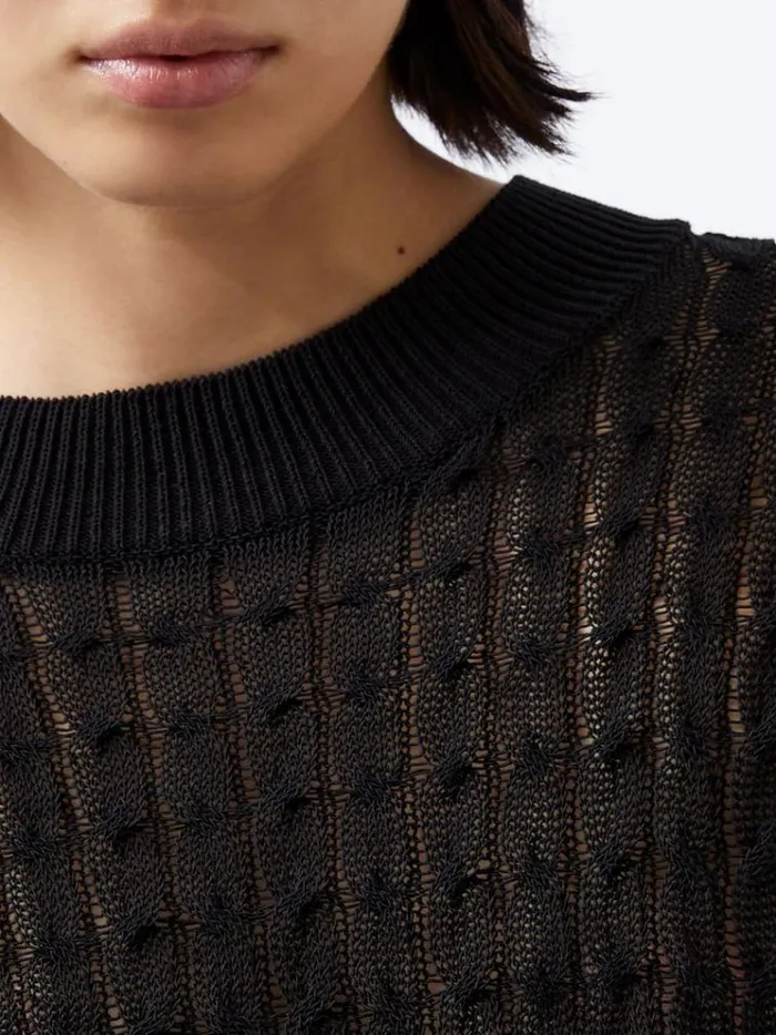 French Connection Jumpers and Cardigans Niko Open Knit Long Sleeve Jumper Blackout 8211 Woman