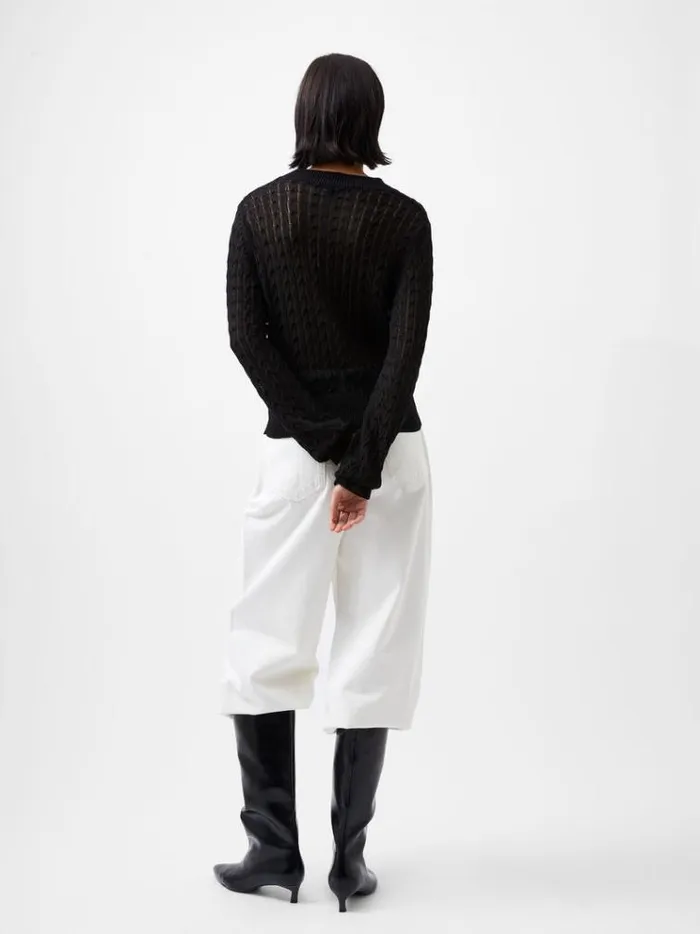 French Connection Jumpers and Cardigans Niko Open Knit Long Sleeve Jumper Blackout 8211 Woman