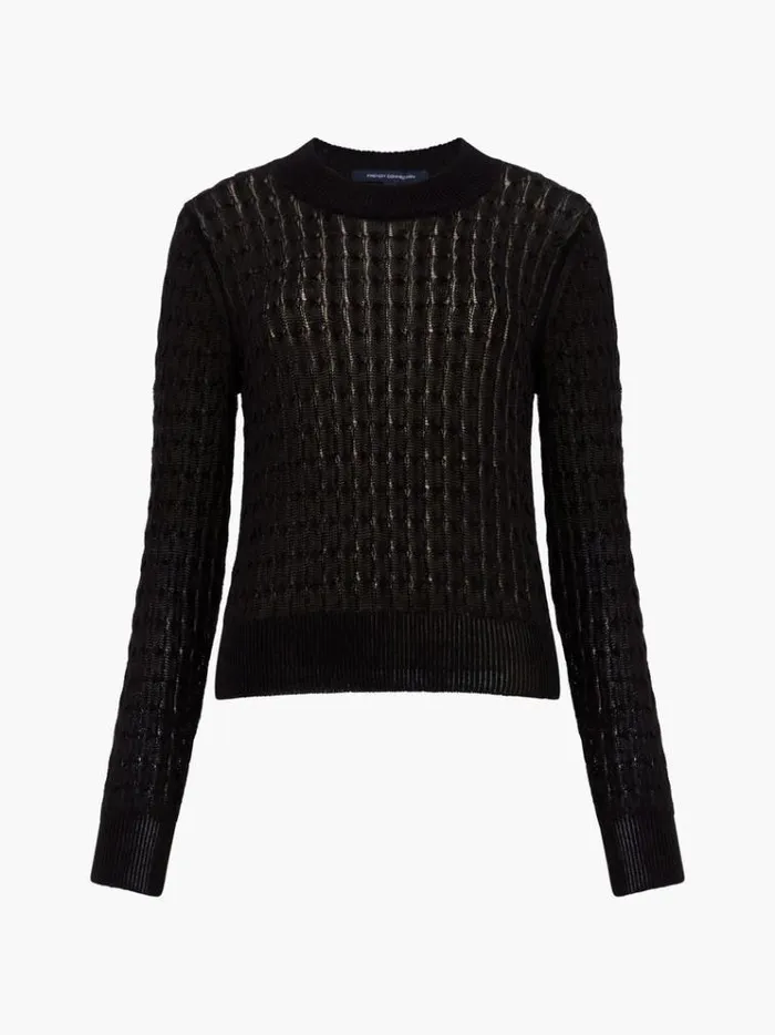 French Connection Jumpers and Cardigans Niko Open Knit Long Sleeve Jumper Blackout 8211 Woman