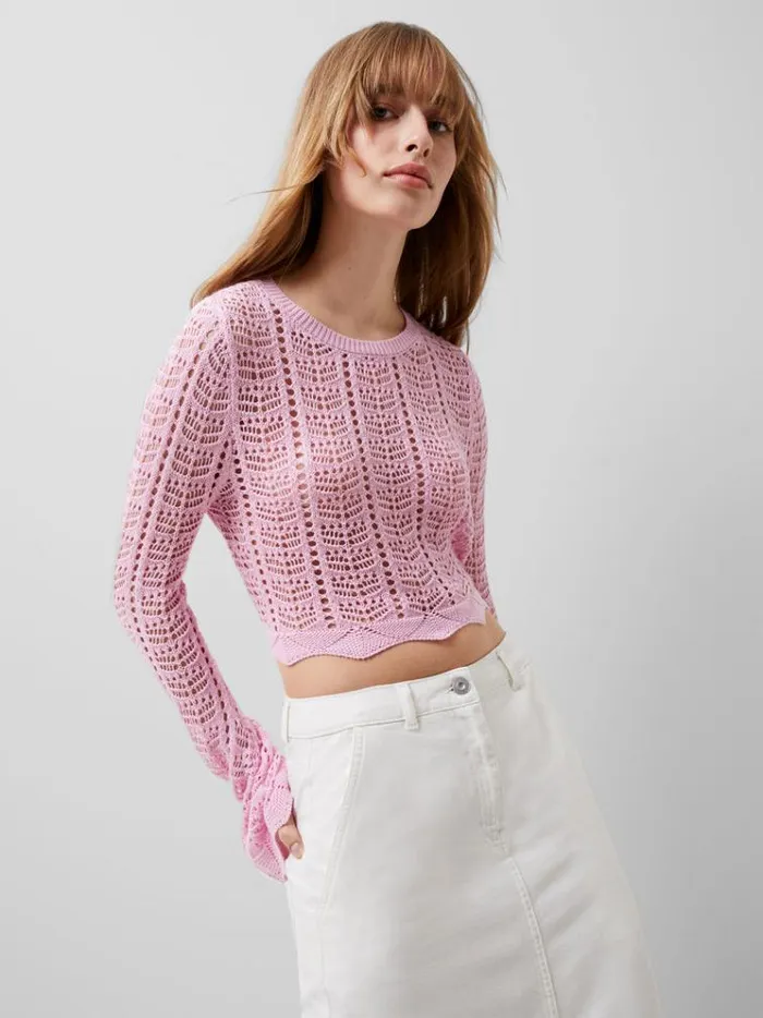 French Connection Jumpers and Cardigans Nolan Open Back Crochet Jumper Strawberry Shake 8211 Woman French Connection Jumpers and Cardigans Nolan Open Back Crochet Jumper Strawberry Shake 8211 Woman