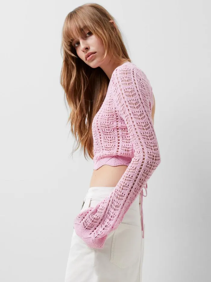 French Connection Jumpers and Cardigans Nolan Open Back Crochet Jumper Strawberry Shake 8211 Woman