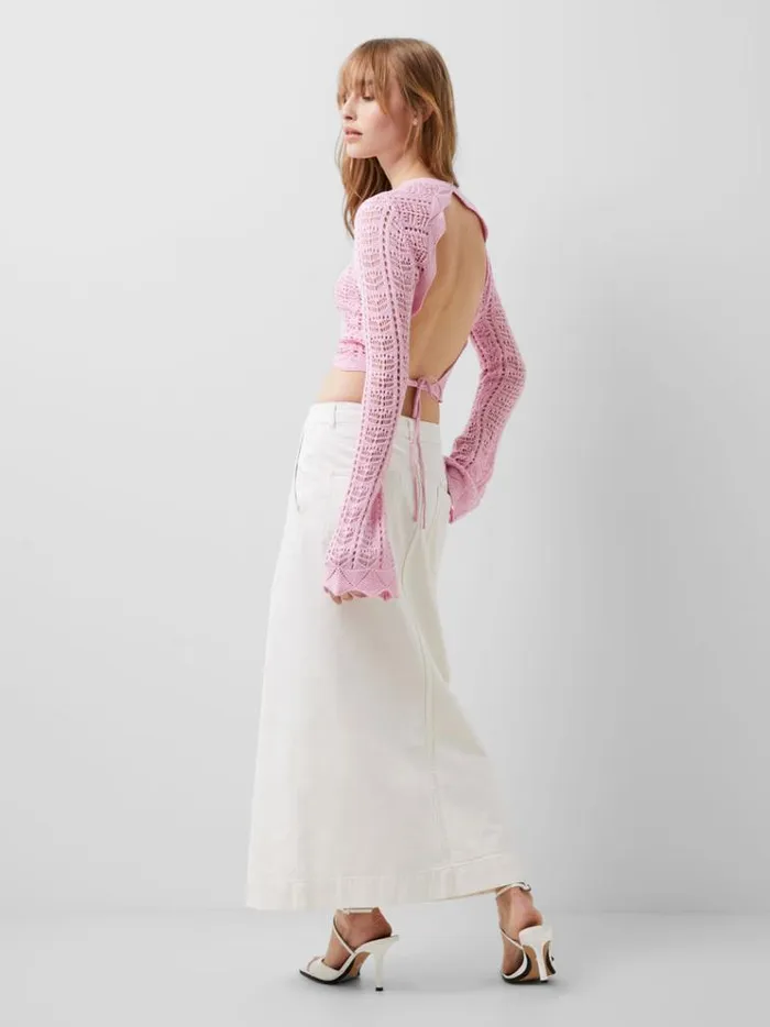 French Connection Jumpers and Cardigans Nolan Open Back Crochet Jumper Strawberry Shake 8211 Woman