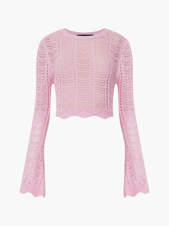 French Connection Jumpers and Cardigans Nolan Open Back Crochet Jumper Strawberry Shake 8211 Woman
