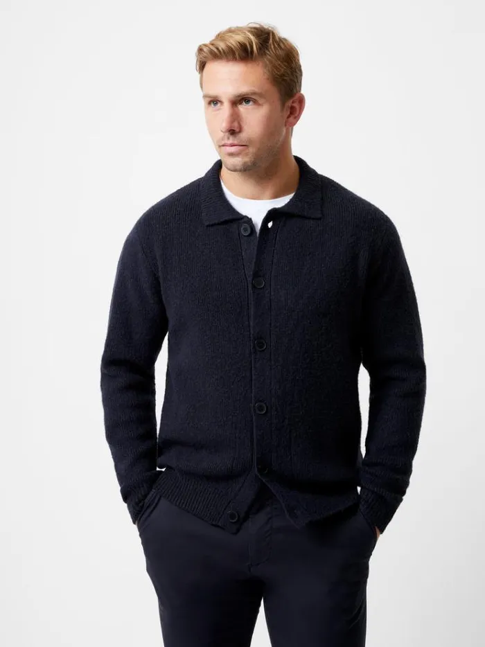 French Connection Knitwear Collared ButtonDown Knit Cardigan Marine 8211 Man