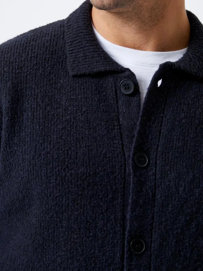 French Connection Knitwear Collared ButtonDown Knit Cardigan Marine 8211 Man