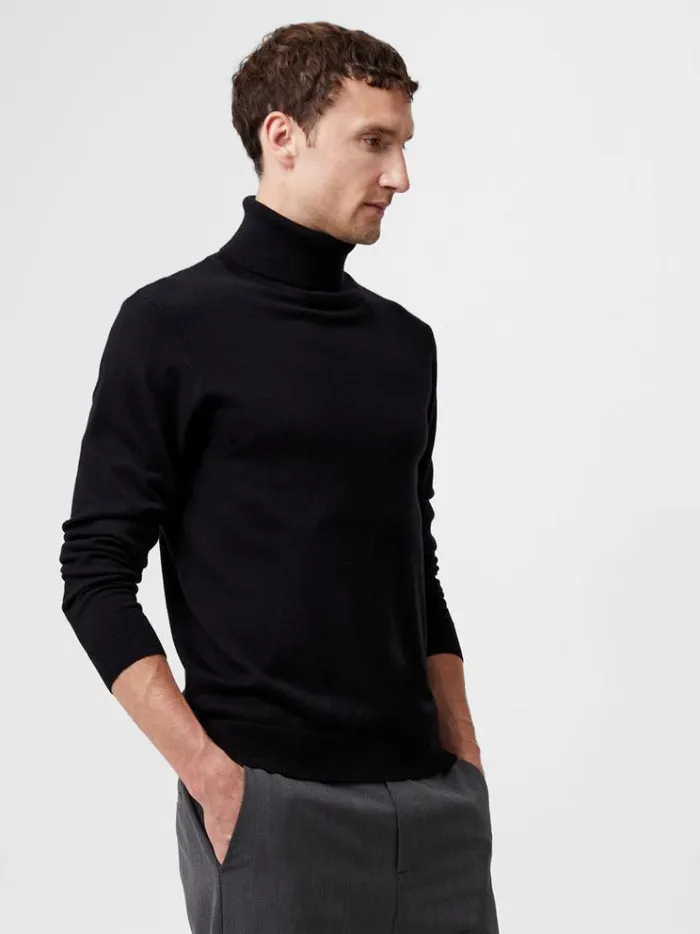 French Connection Knitwear Viscose Blend Turtle Neck Jumper Black 8211 Man