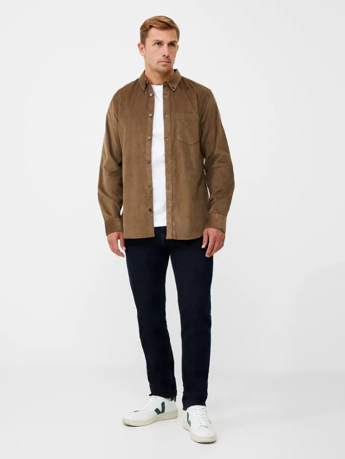 French Connection Shirts Cord Long Sleeve Oxford Shirt Khaki 8211 Man
