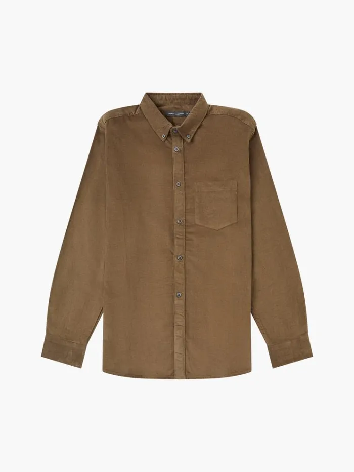 French Connection Shirts Cord Long Sleeve Oxford Shirt Khaki 8211 Man