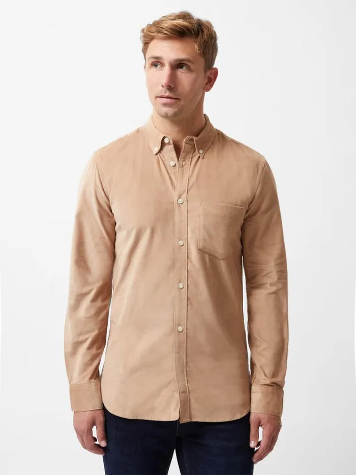 French Connection Shirts Cord Long Sleeve Shirt Camel 8211 Man