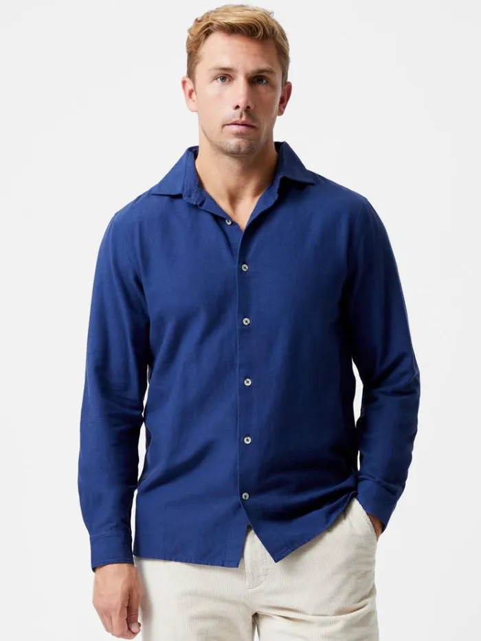 French Connection Shirts Long Sleeve Linen Blend Shirt Navy 8211 Man