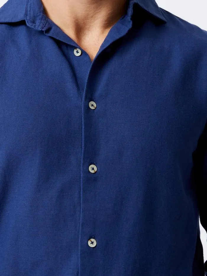 French Connection Shirts Long Sleeve Linen Blend Shirt Navy 8211 Man