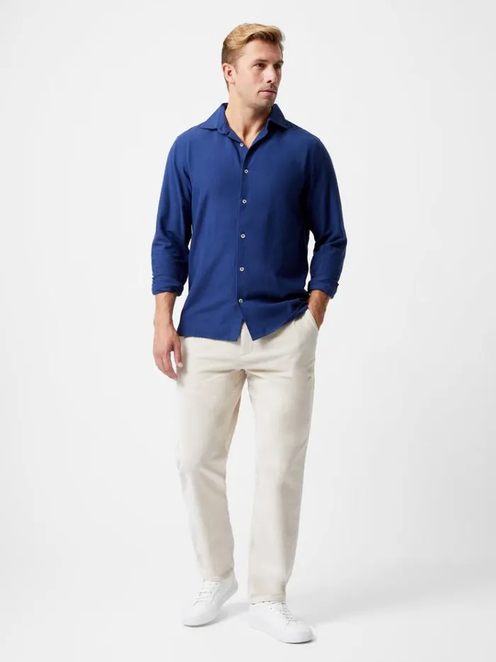 French Connection Shirts Long Sleeve Linen Blend Shirt Navy 8211 Man