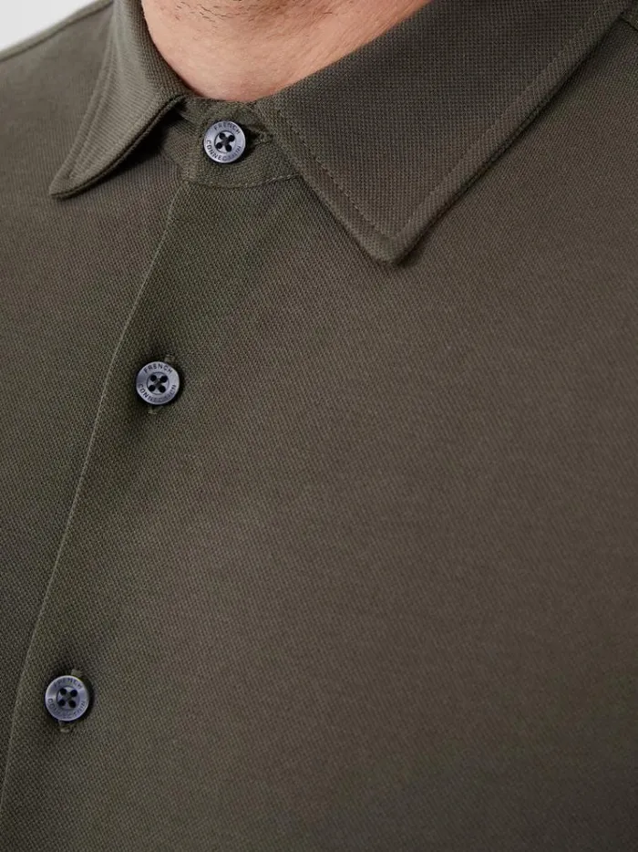 French Connection Shirts Long Sleeve Pique Jersey Shirt Olive 8211 Man