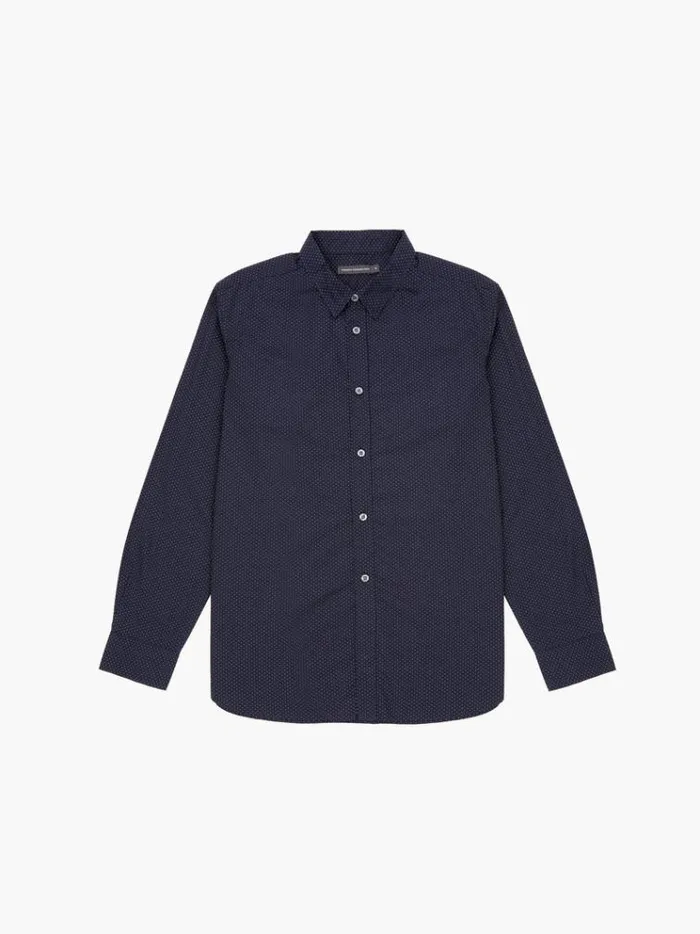 French Connection Shirts Micro Dot Long Sleeve Shirt Marine 8211 Man