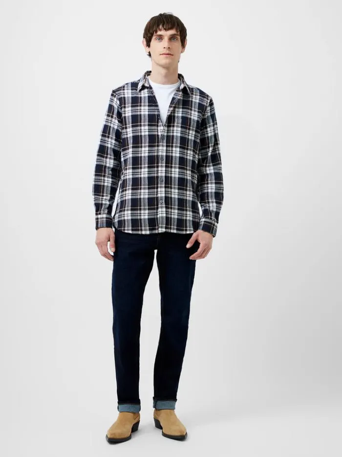 French Connection Shirts Unbrushed Flannel Check Shirt Navy Check 8211 Man